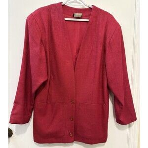 Vintage 80s Panther Red Wool Blend Blazer ILGWU Union Made USA Open Front M/L